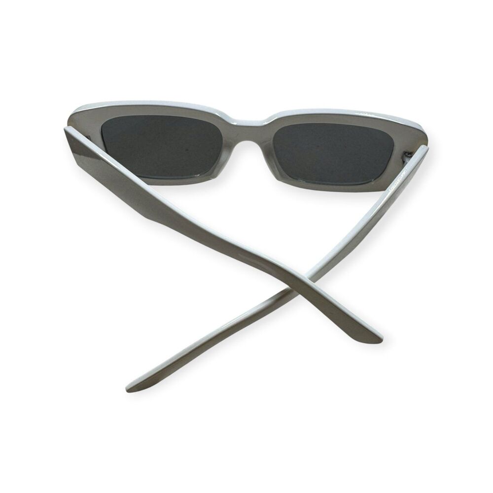 Retro White Rectangle Sunglasses Gray Lens Party Shades - Picture 5 of 5